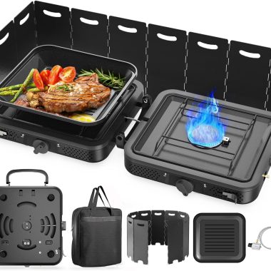 2 Burner Portable Camping Stove Propane, Folding Propane Stove for Camping, Camp Stove with 17,000 BTU,Two Adjustable Burners Gas Camping Stove with Carrying Bag for Outdoor Cooking,BBQ