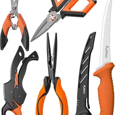 5PC Fishing Tool Kit – Fillet Knife, 2PC Fishing Pliers,Fishing Braid Scissors and Fish Lip Gripper, Fishing Gear for Fly Fishing, Ice Fishing