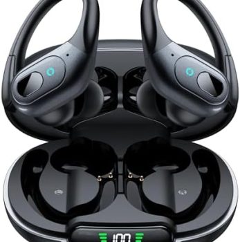 occiam Active Noise Cancelling Ear Buds Bluetooth Headphones Wireless Earbuds 90Hrs Playback Stereo Bass Earphones with Over-Ear Hooks IPX7 Waterproof Earbud for Sports Running Gym Workout Black